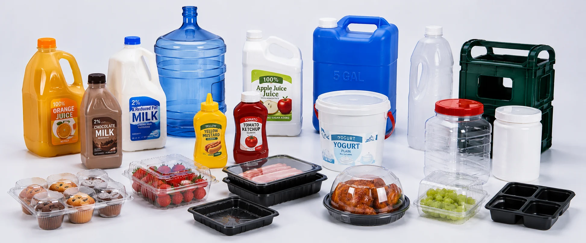 Food and beverage plastic injection molding and manufacturing for bottles, jugs, containers, trays, and food packaging