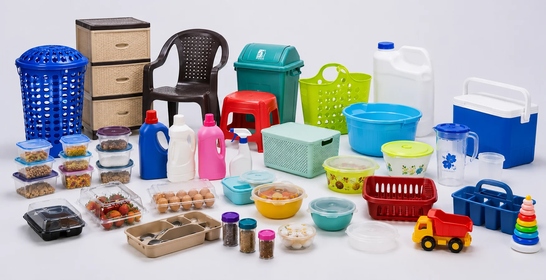 Custom plastic molding and manufacturing for household and consumer products, including containers, storage items, furniture, and toys