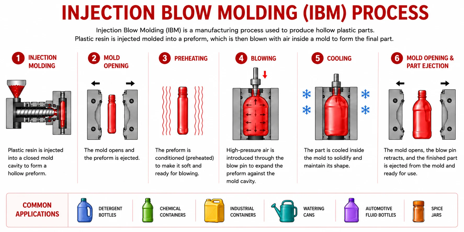 Injection blow molding (IBM) process for precision pharmaceutical and medical bottles