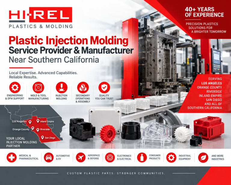 Plastic injection molding service provider and manufacturer in Southern California serving Los Angeles, Orange County, Riverside, Inland Empire and San Diego