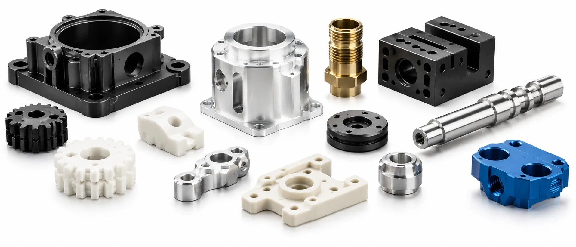 Precision CNC-machined plastic and metal components in various shapes and finishes