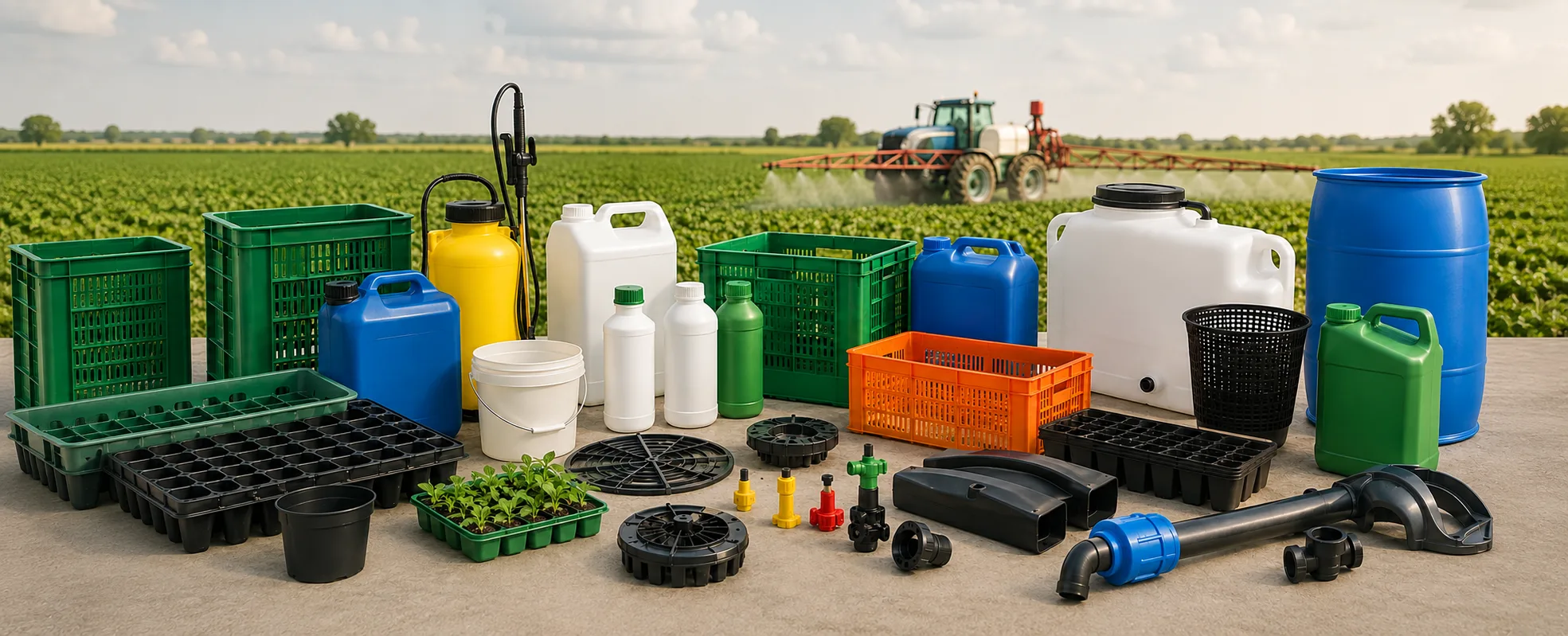 Plastic molding and custom manufacturing for agricultural and farming equipment parts, containers, and irrigation components