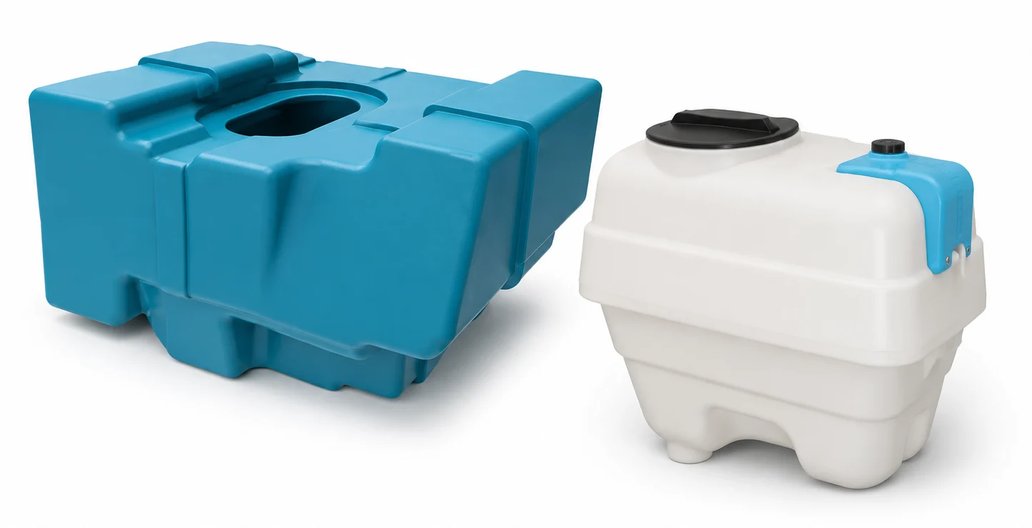 Custom rotational molding machine rotating molds during plastic part production